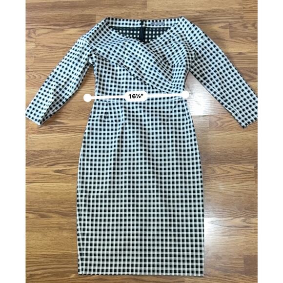Lela Rose gingham black & white checkered off-the-shoulder midi dress size 10 - Picture 7 of 16